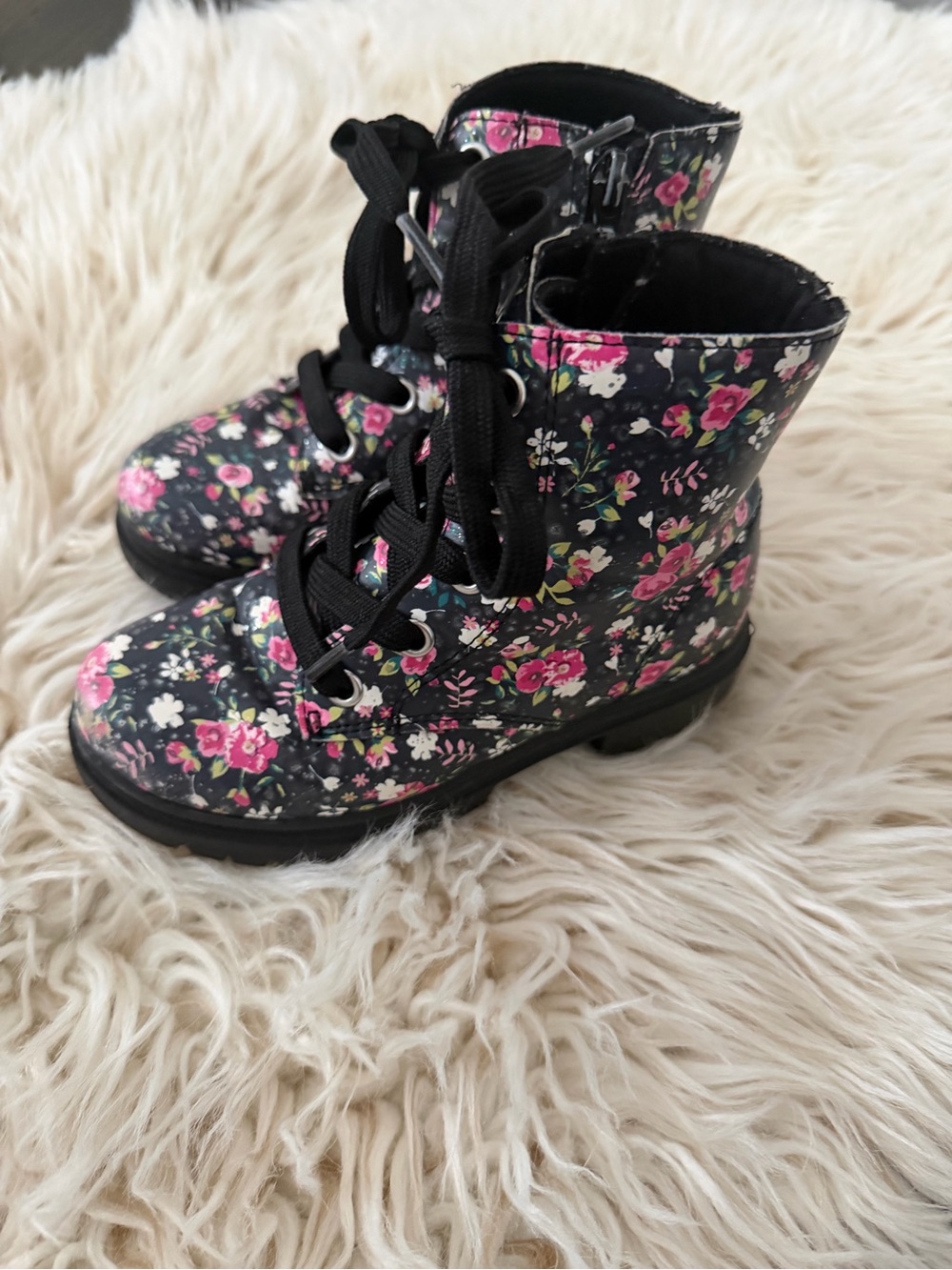 jumping beans Black Floral Lace-Up Girls Boots